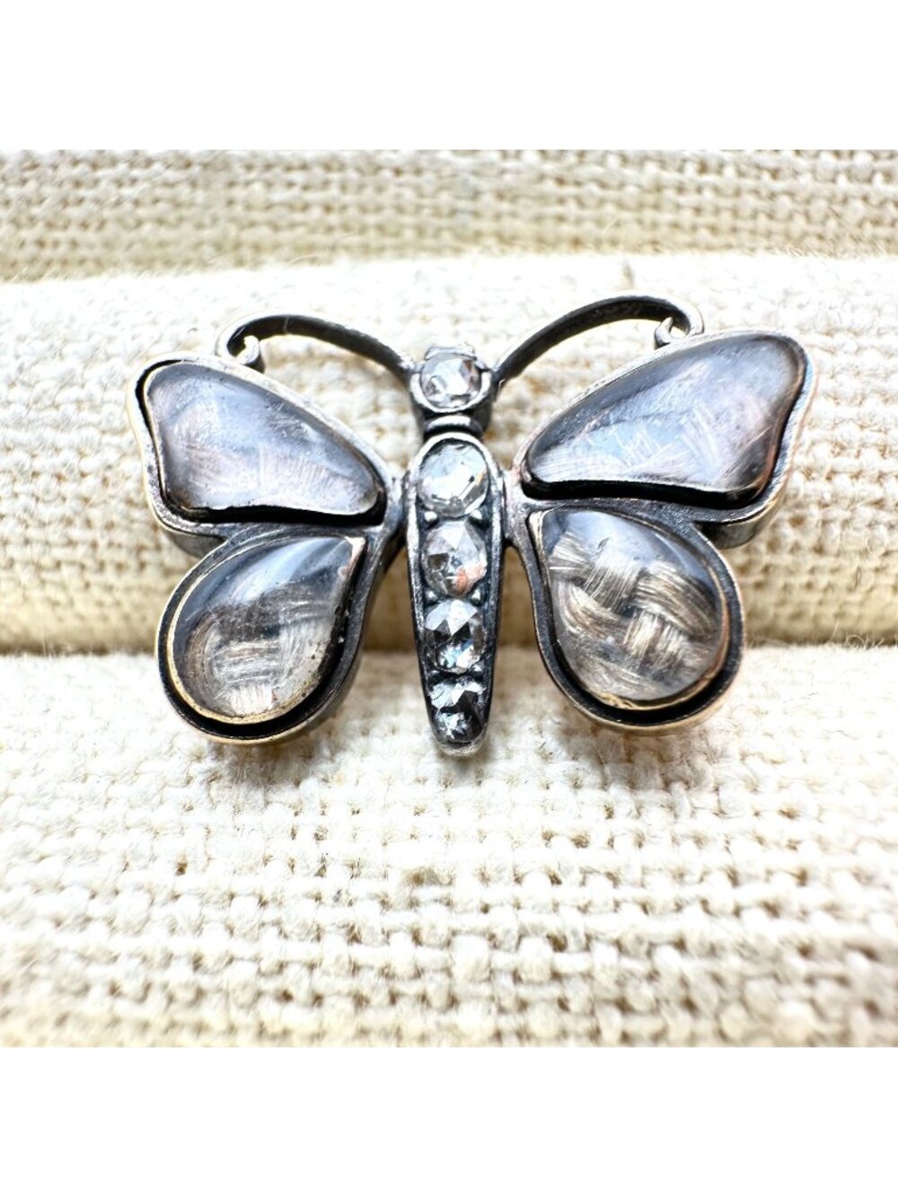 Antique Victorian 14K Gold Rose Cut Diamonds Hair Mourning Butterfly Pendant